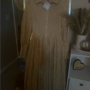 Elegant Lace Button-Up Long Sleeve Dress